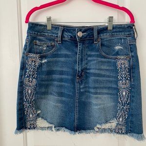 American Eagle Embroidered Denim Mini Skirt